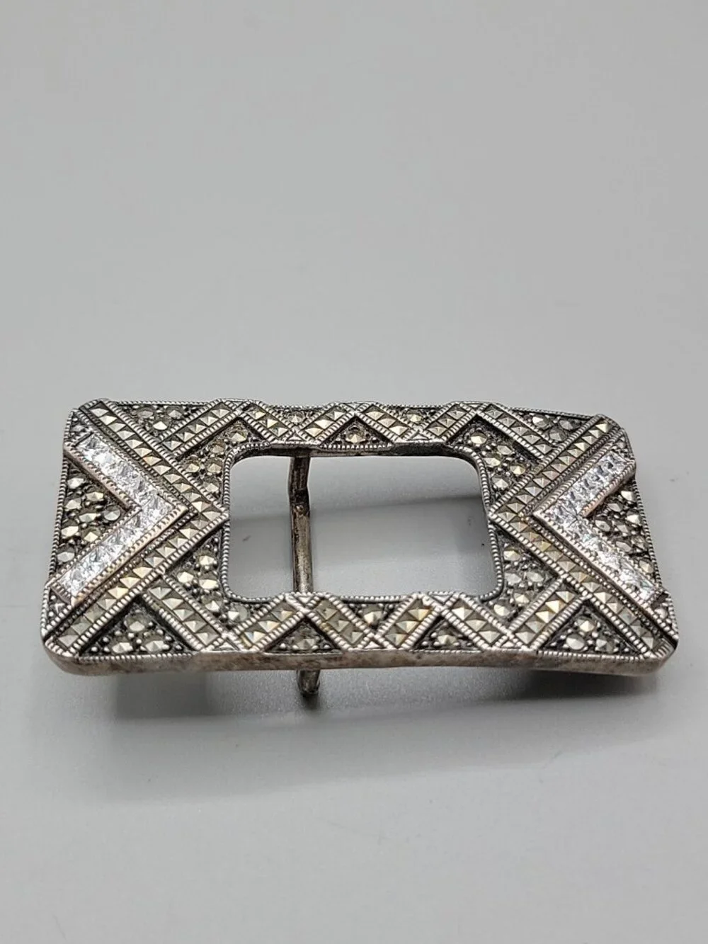 JJ Sterling Silver Judith Jack Belt Buckle 925 Rhinestone Marcasite Jeweled